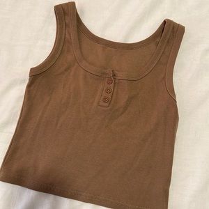 Solid button rib knit tank top